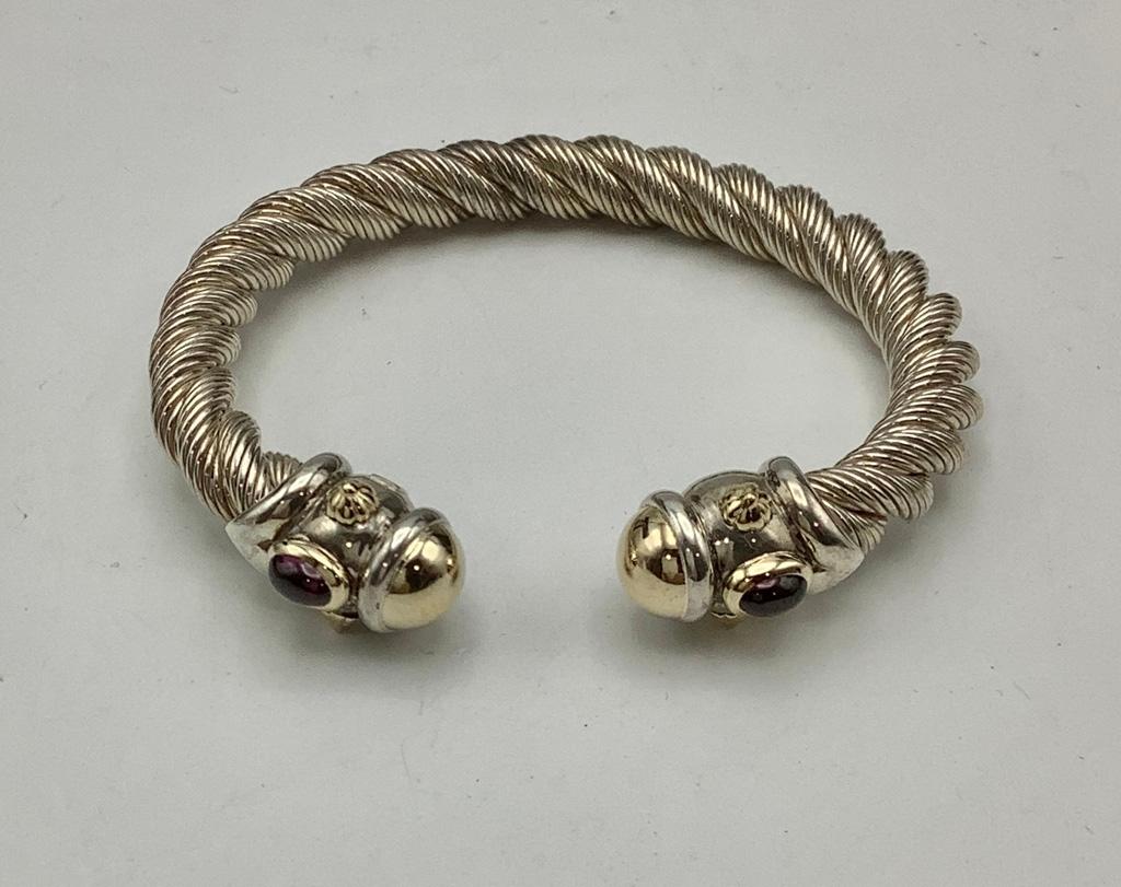 925/14kt Cuff Bracelet - Stamped/Unknown Maker (1.95g Total Weight)