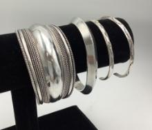 4 Sterling Cuff Bracelets - One Signed P Sanchez (3.21g Total Weight)