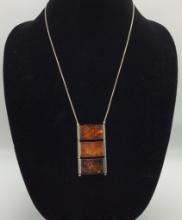 Sterling/Amber Necklace - 12" Drop (1.15g Total Weight)