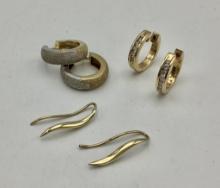 3 Pairs 14kt Earrings (9.8g Total Weight)