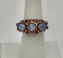 14kt Opal & Ruby Ring - Size 6¾ (7.4g Total Weight)