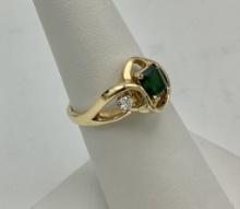 14kt Emerald Diamond Ring - Size 6½ (3.7g Total Weight)