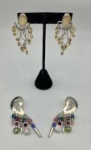 2 Pair Sterling & Stone Dangle Earrings (1.05 Ozt Total Weight)