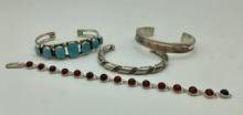 4 Sterling Silver Bracelets - Turquoise Etc. (2.58 Ozt Total Weight)