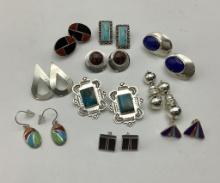 10 Pair Sterling Earrings - Some W/ Gemstones (3.07g Total Weight)