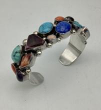 G. Billy Navaho Multi-Gemstone Sterling Cuff Bracelet (2.01g Total Weight)