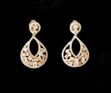 18k White Gold Dangle Earrings W/ 2.97 Ozt Multi-Shaped Pink Diamond & 0.83