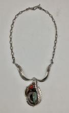 Signed Turquoise/Coral & Claw 17" Necklace (1.04 Ozt Total Weight)