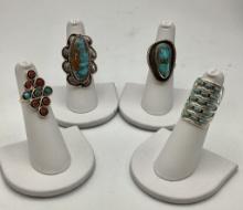 4 Navajo Turquoise Rings - Sizes 7, 6½, 5½ & 4 (1.15g Total Weight)