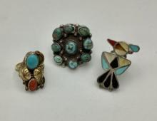 3 Rings - 2 Silver Rings W/ Stones & 12k Gold Plated Ring - Sizes 4, 4.5, &