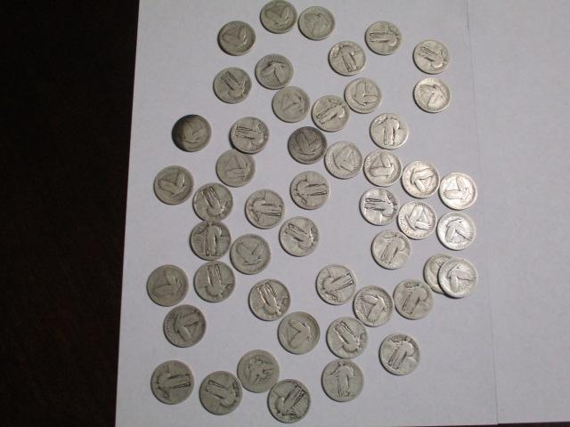 Silver Standing Liberty & Barber 25 cent no dates (50 coins)