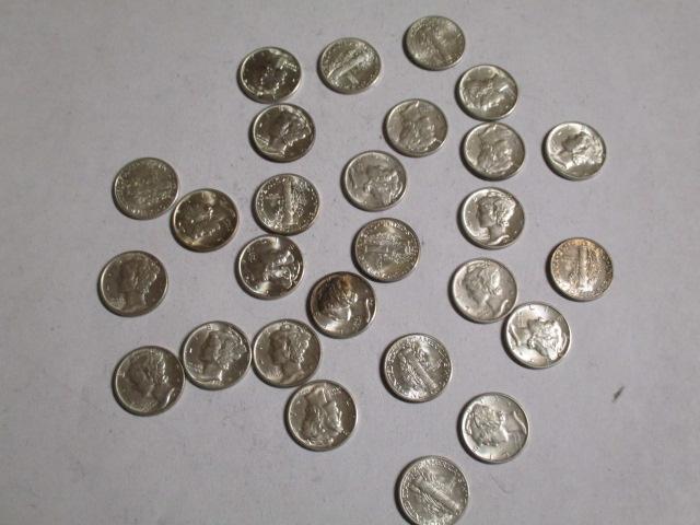 Mercury Dimes 1940's BU (27 coins) A few coins heavy toning