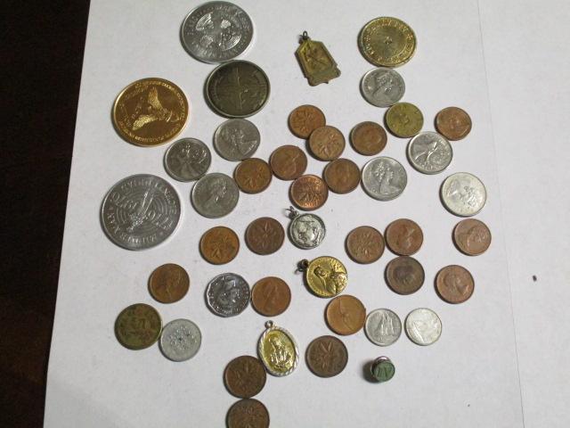 Foreign Coins (many Canadian) Medals Etc. 43 pieces