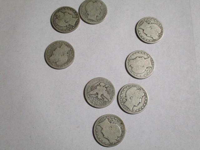 Barber Half Dollars (8 coins)