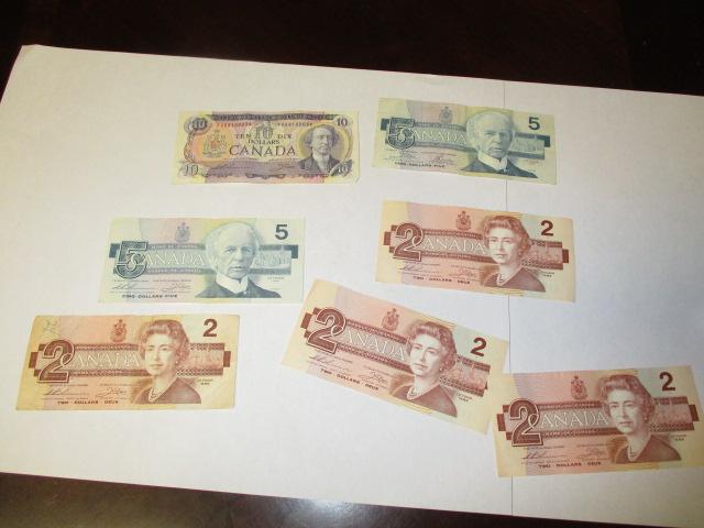 Obsolete Canadian Currency $10, $5, $2's $30 face value