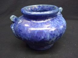 Contemporary Blue Glaze Double Handle Pottery Vase