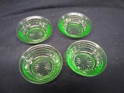 Collection 4 Green Depression Vaseline Block Optic Berry Bowl