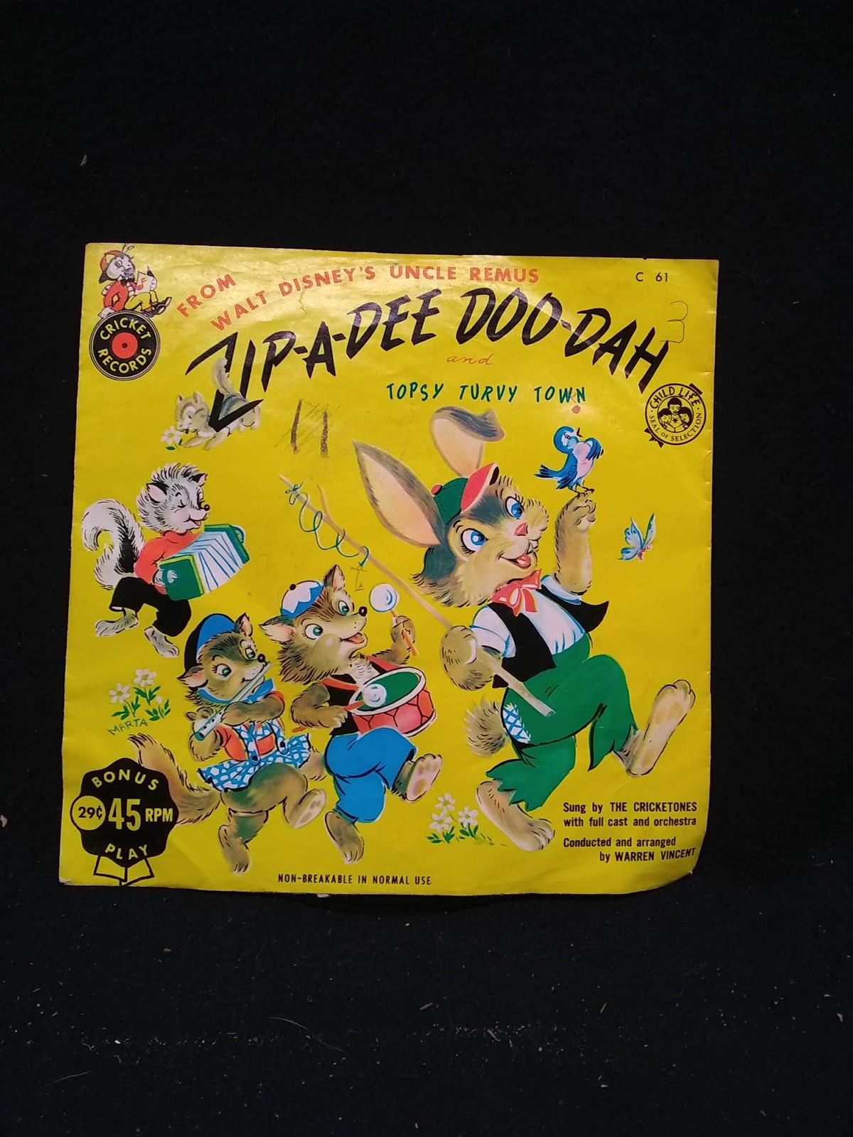 Vintage Children's 45 Record-Zip-A-Dee-Doo-Dah