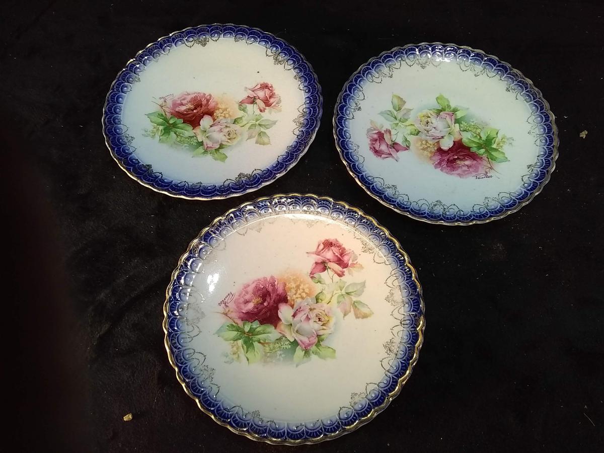 Collection 3 Antique Flow Blue Saucers