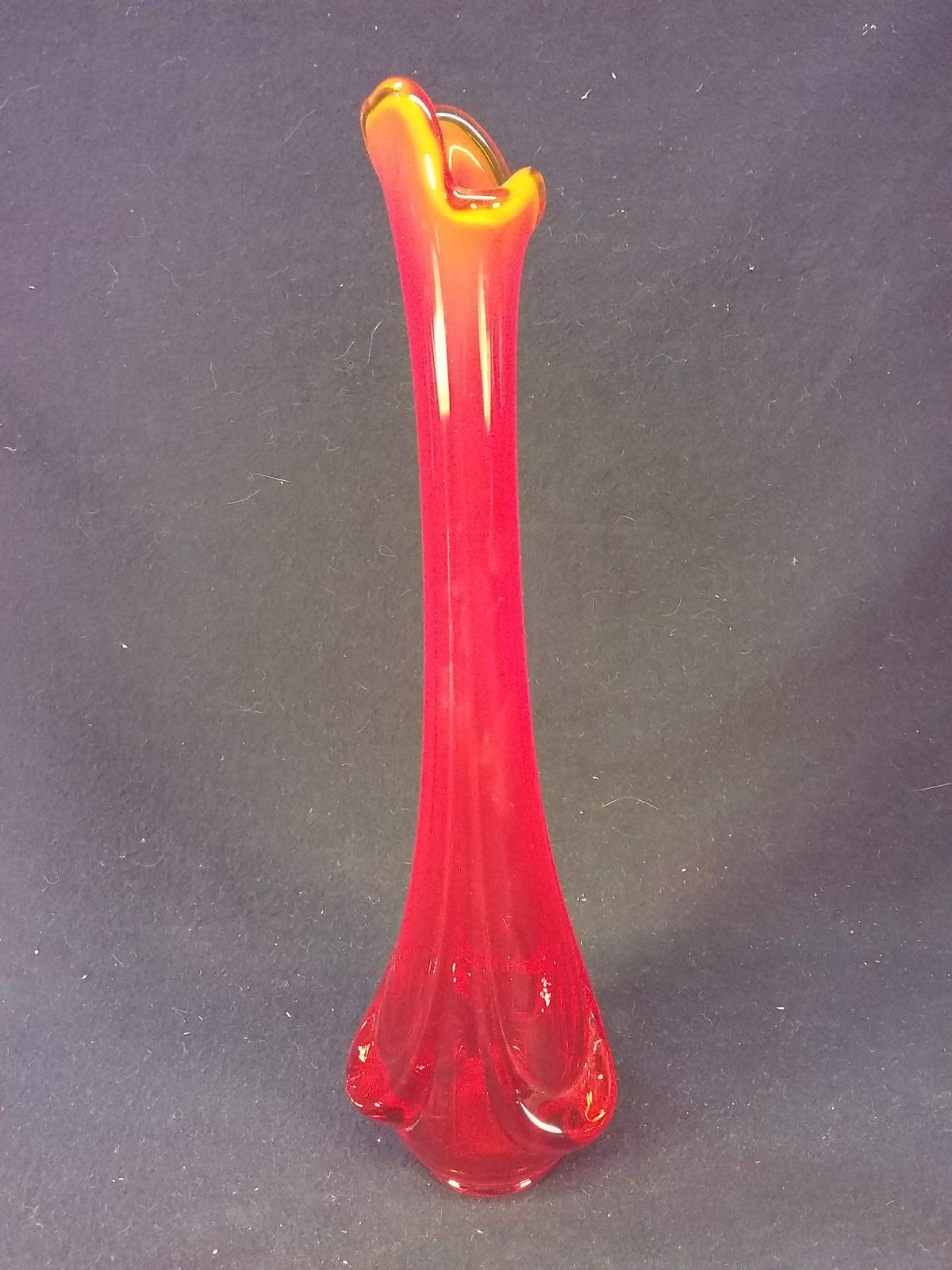 Vintage Hand Blown Blood Red Bud Vase