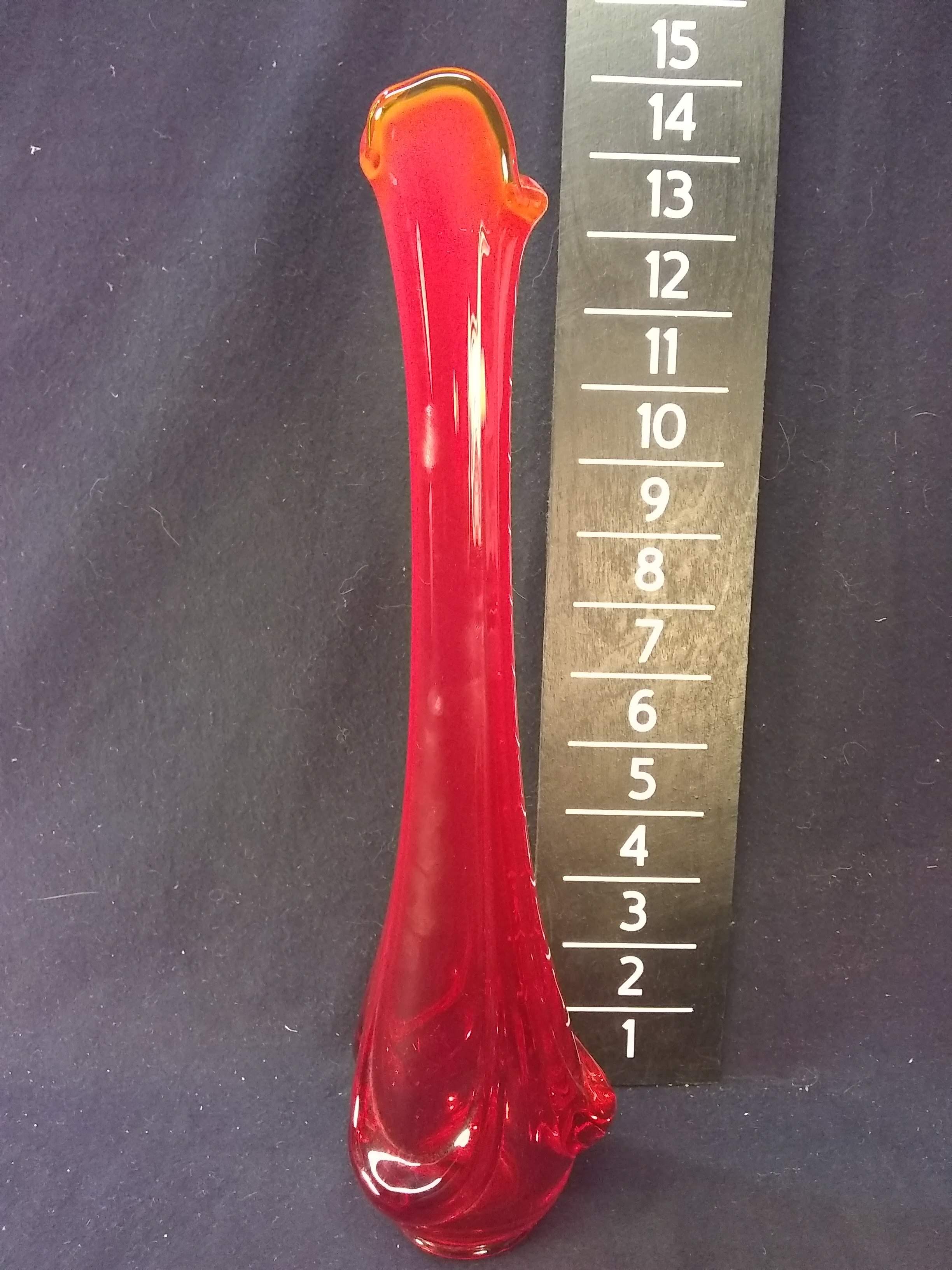 Vintage Hand Blown Blood Red Bud Vase