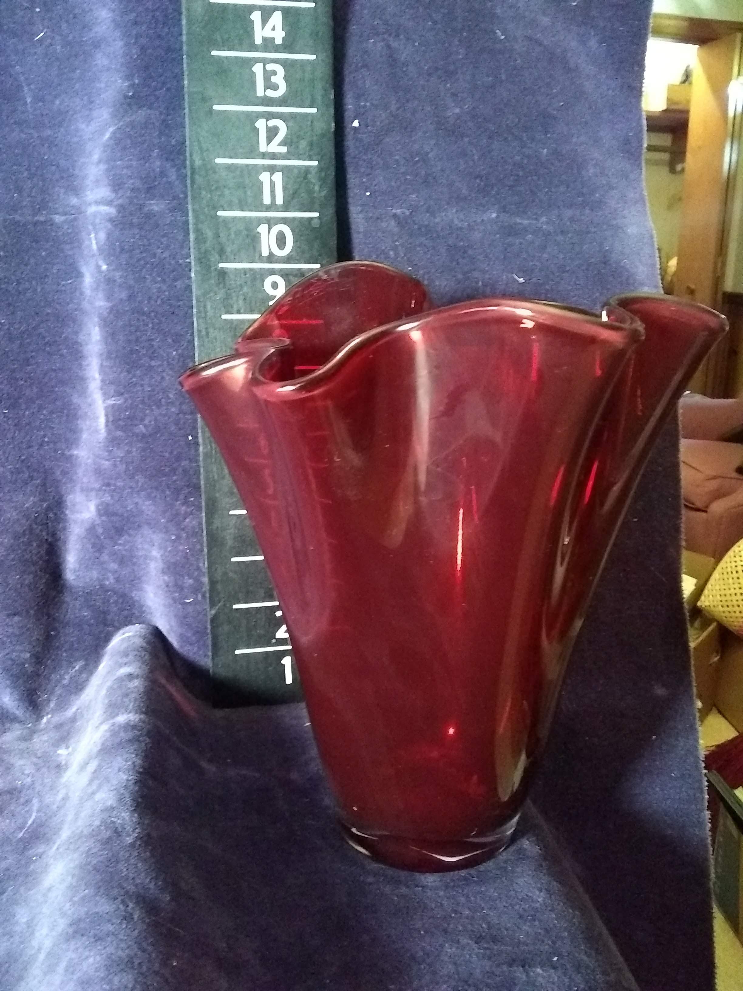 Vintage Ruby Red Ruffled Vase