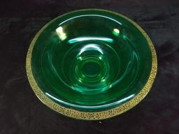 Antique Green Depression Vaseline Rolled Edge Bowl