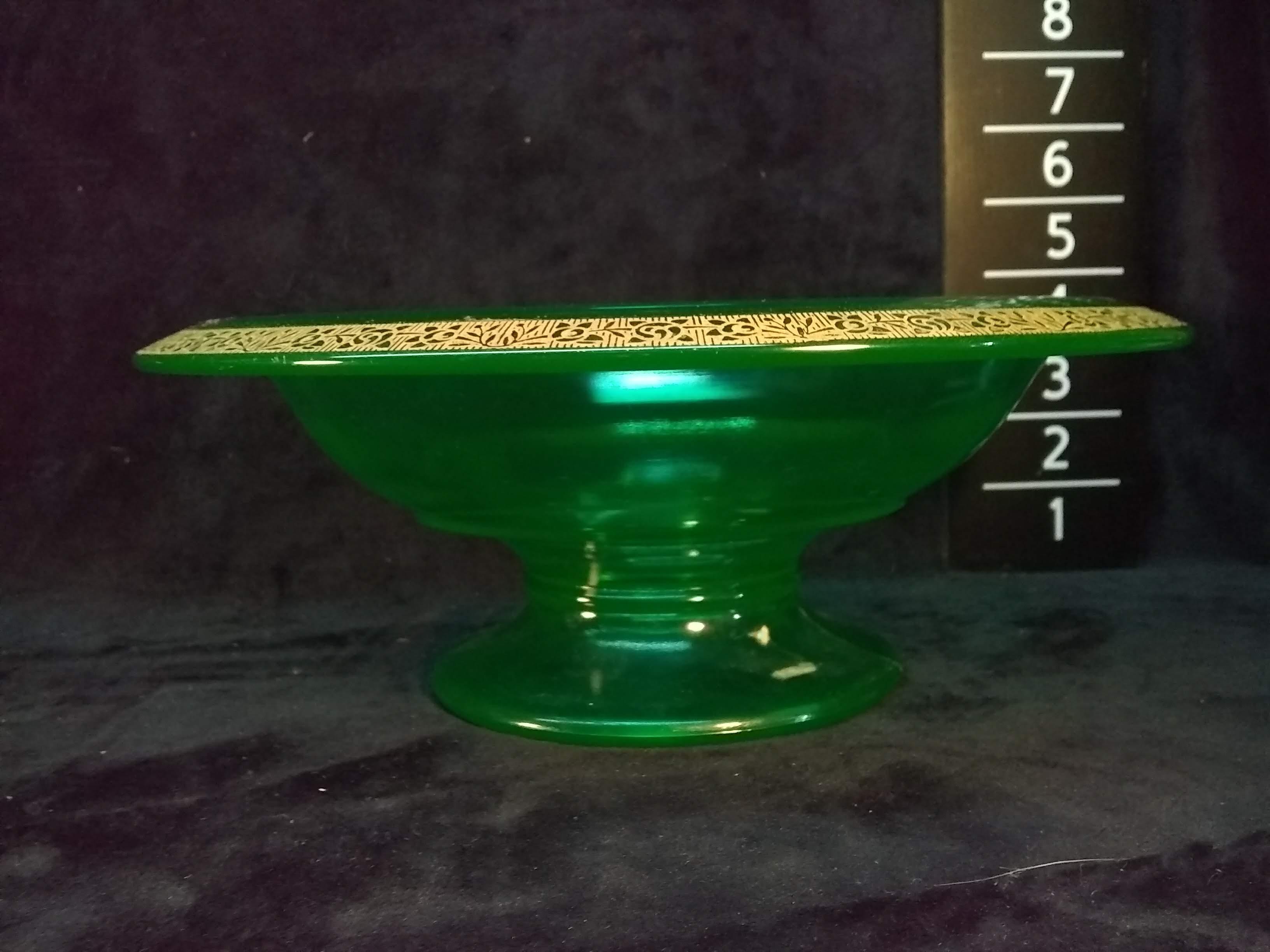 Antique Green Depression Vaseline Rolled Edge Bowl