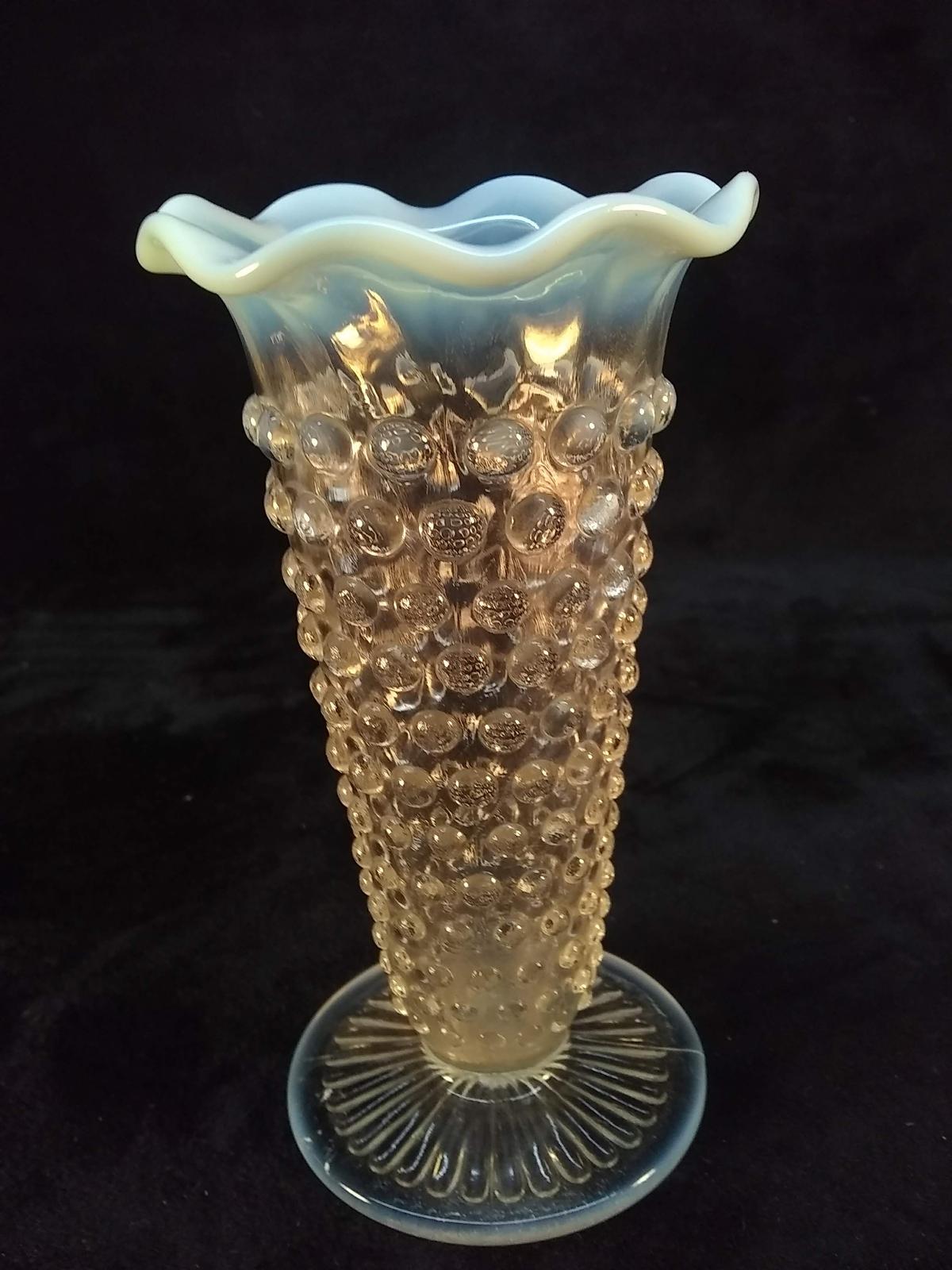 Vintage Fenton Opalescent Hobnail Ruffled Edge Bud Vase