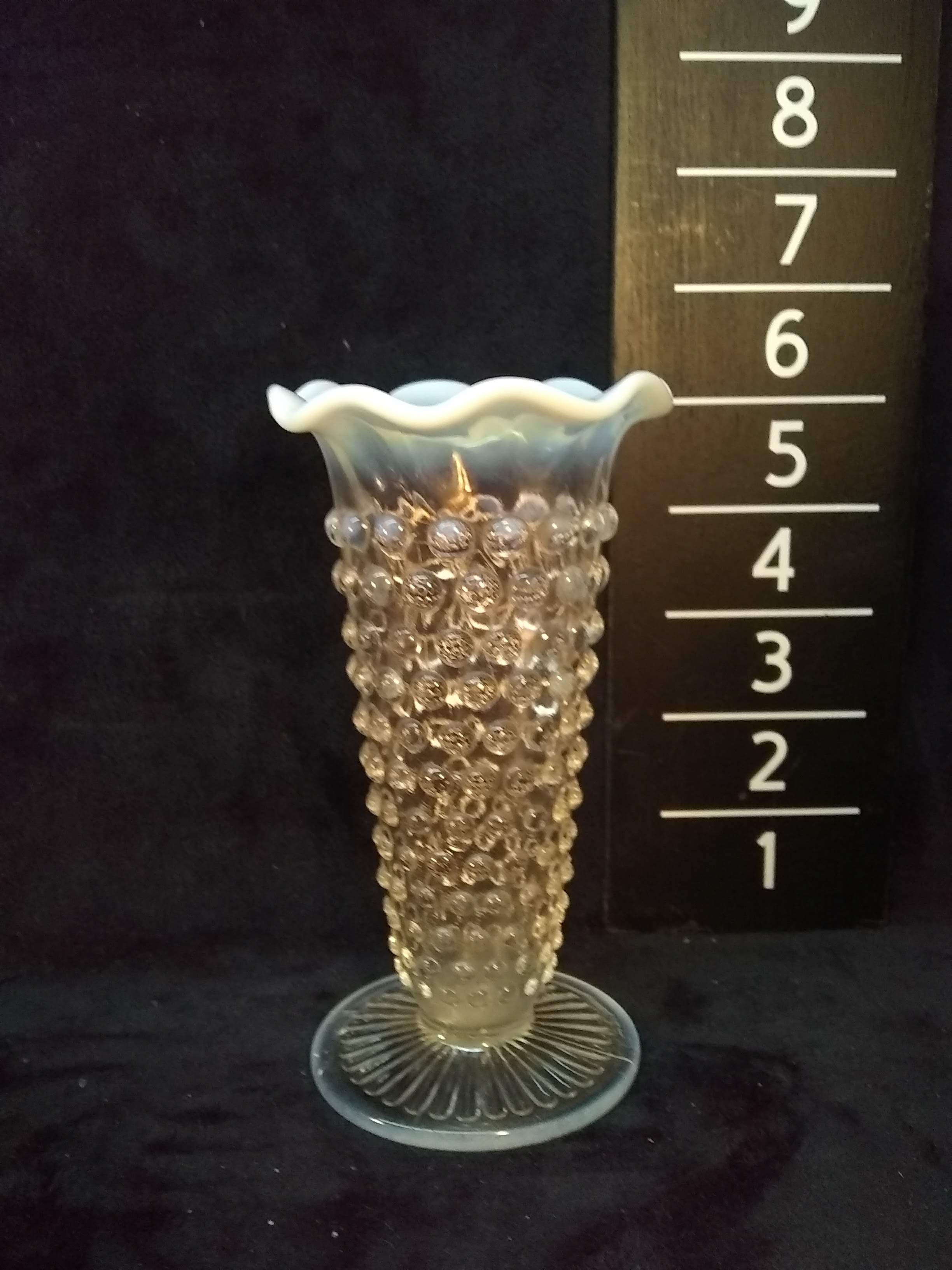 Vintage Fenton Opalescent Hobnail Ruffled Edge Bud Vase