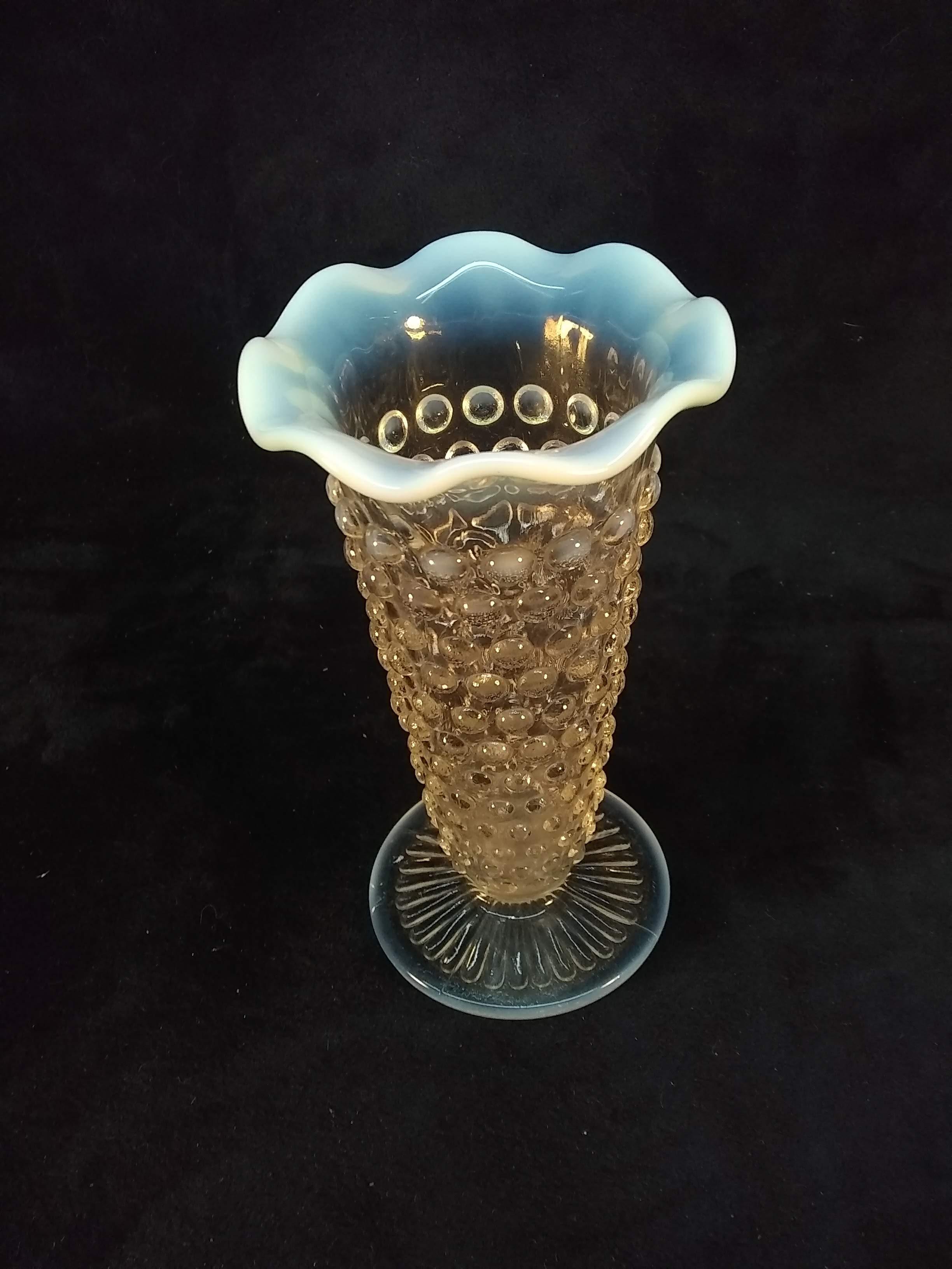 Vintage Fenton Opalescent Hobnail Ruffled Edge Bud Vase