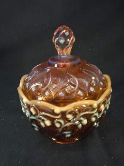 Amber Fenton Opalescent Covered Candy Dish