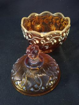 Amber Fenton Opalescent Covered Candy Dish