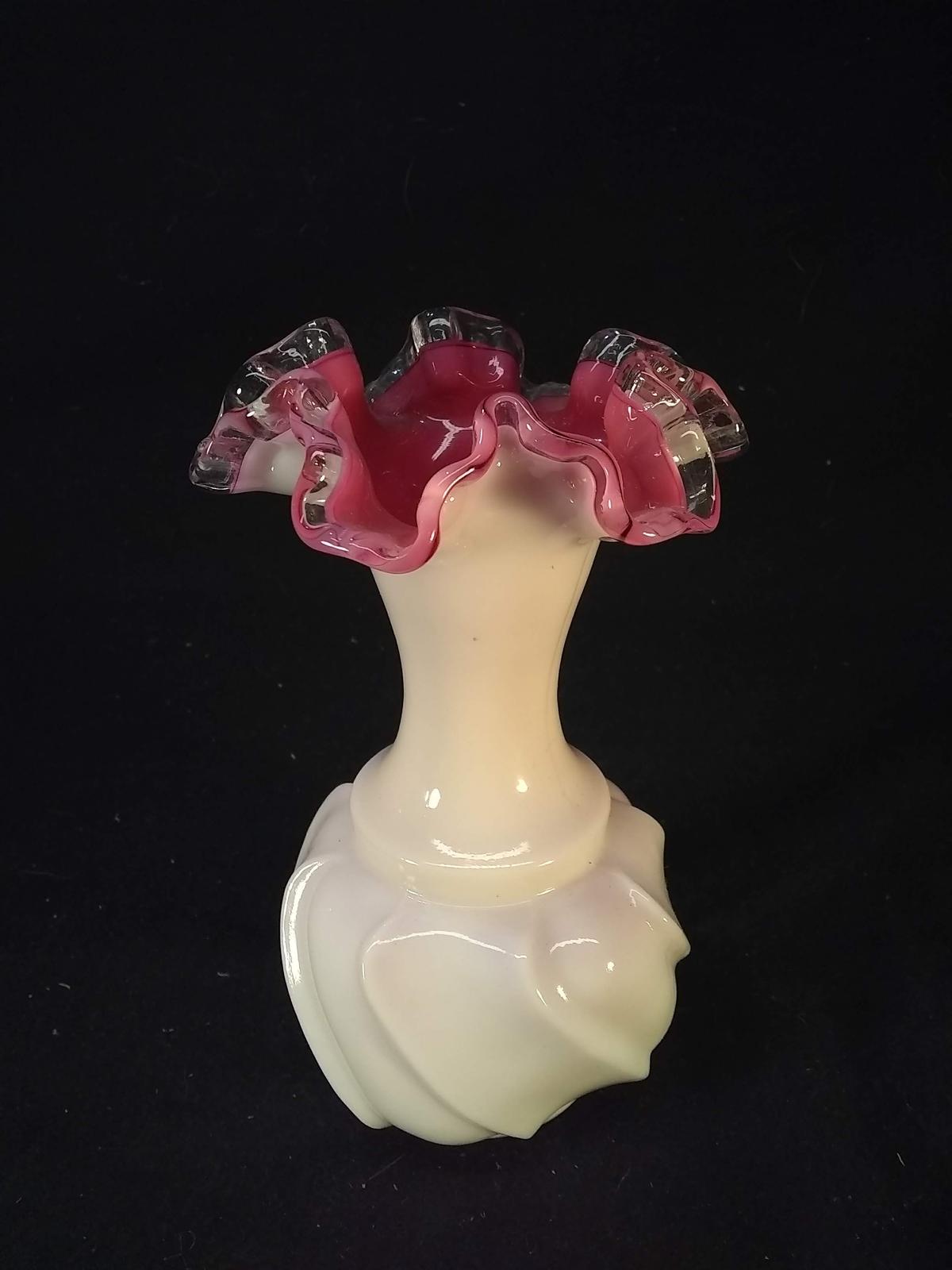 Pink Luster Ruffled Edge Fenton Vase