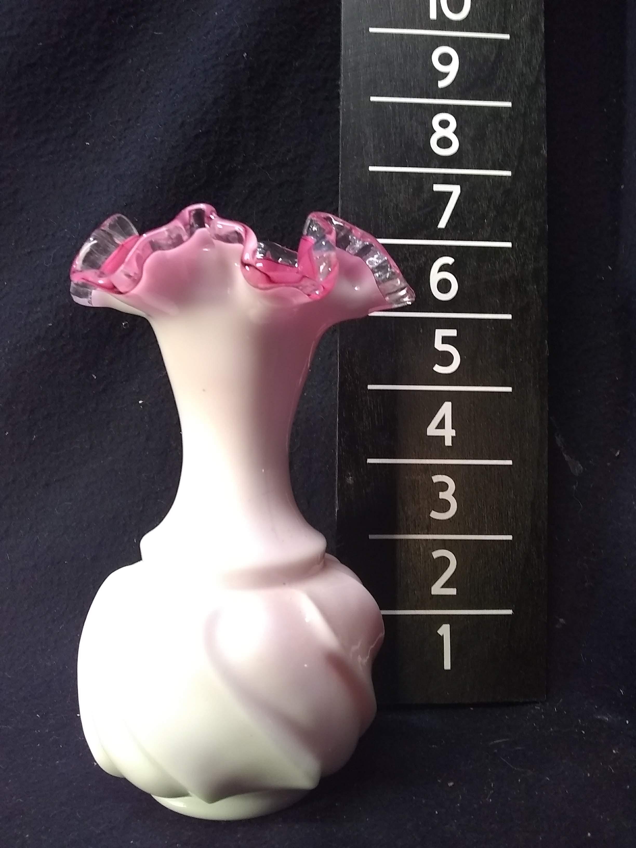 Pink Luster Ruffled Edge Fenton Vase