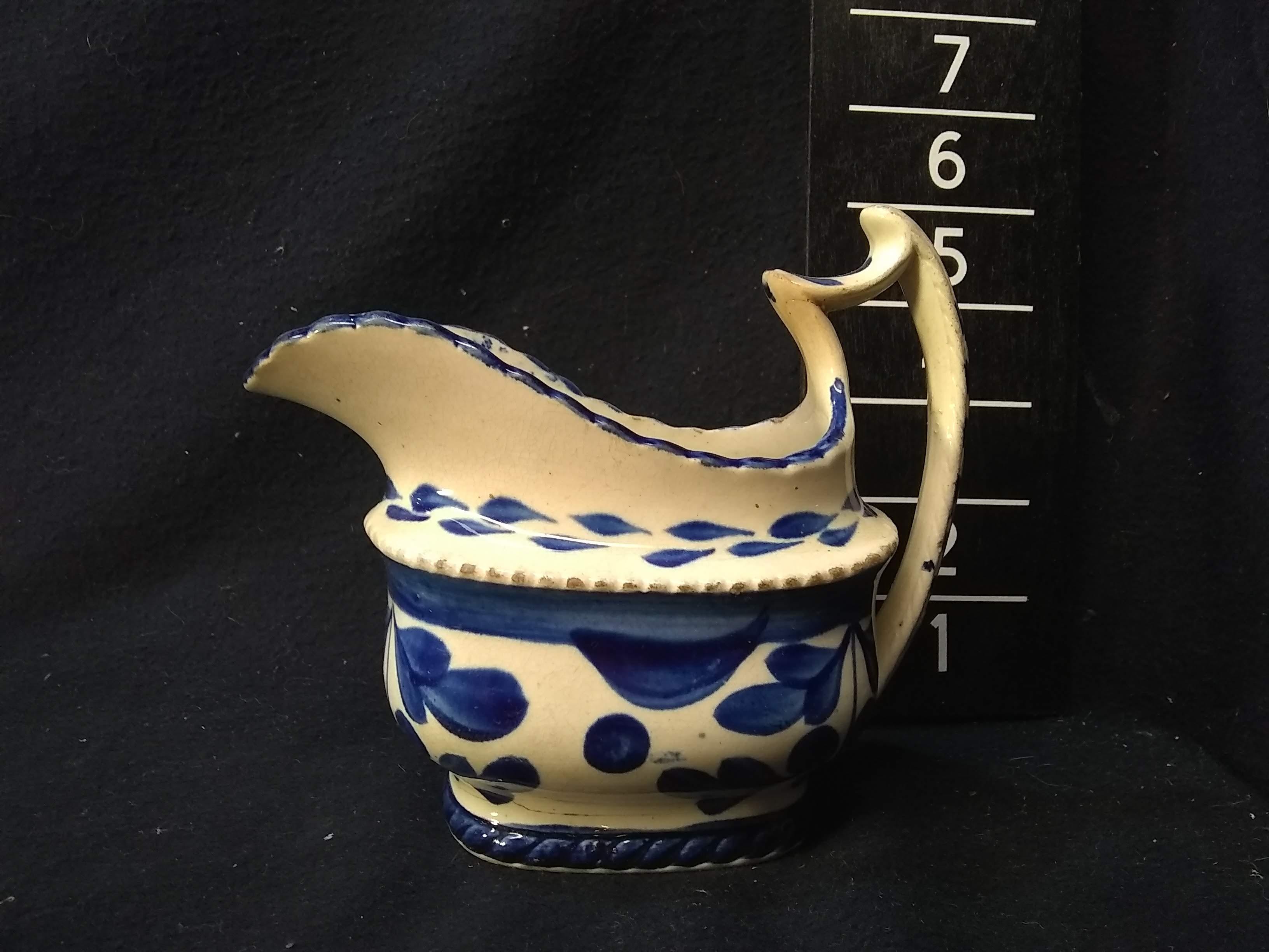 Antique Soft Paste Blue Decorated Creamer