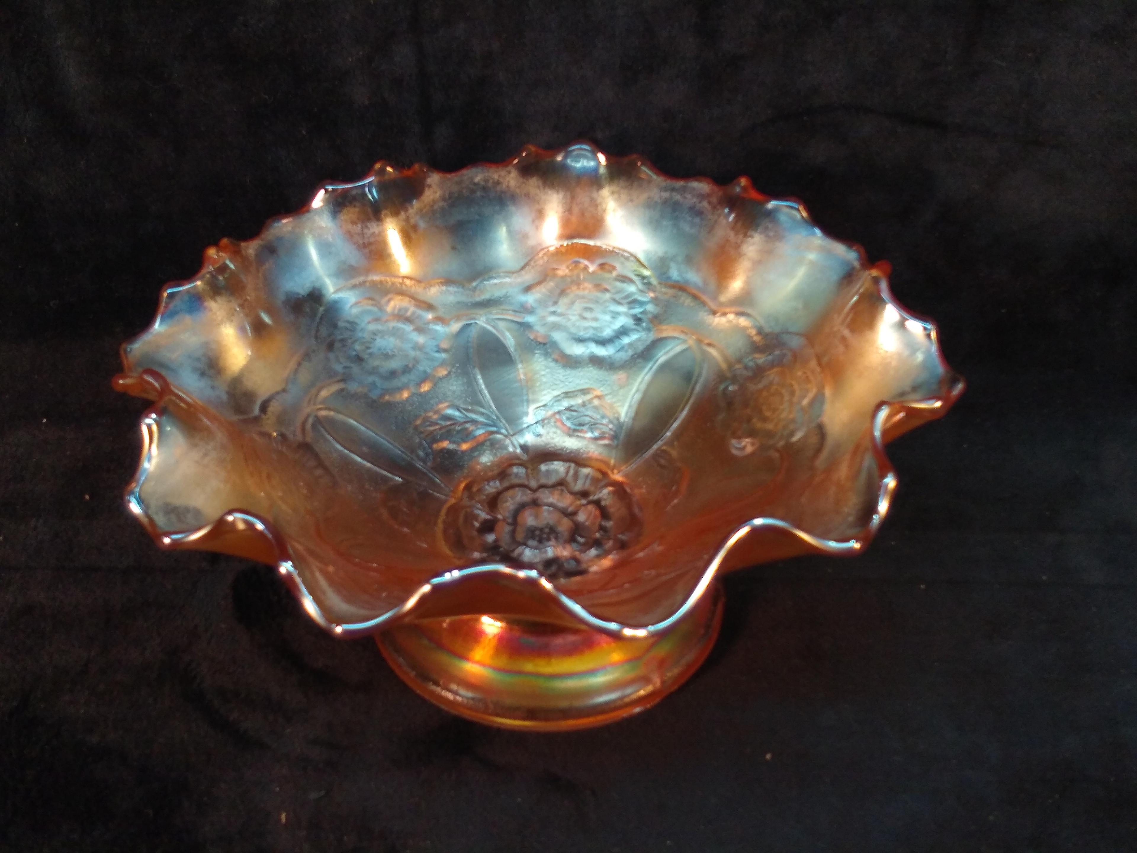 Vintage Carnival Glass Iridescent Ruffled Edge Bowl