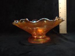 Vintage Carnival Glass Iridescent Ruffled Edge Bowl