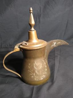 Vintage Brass Etched Oil Pitcher