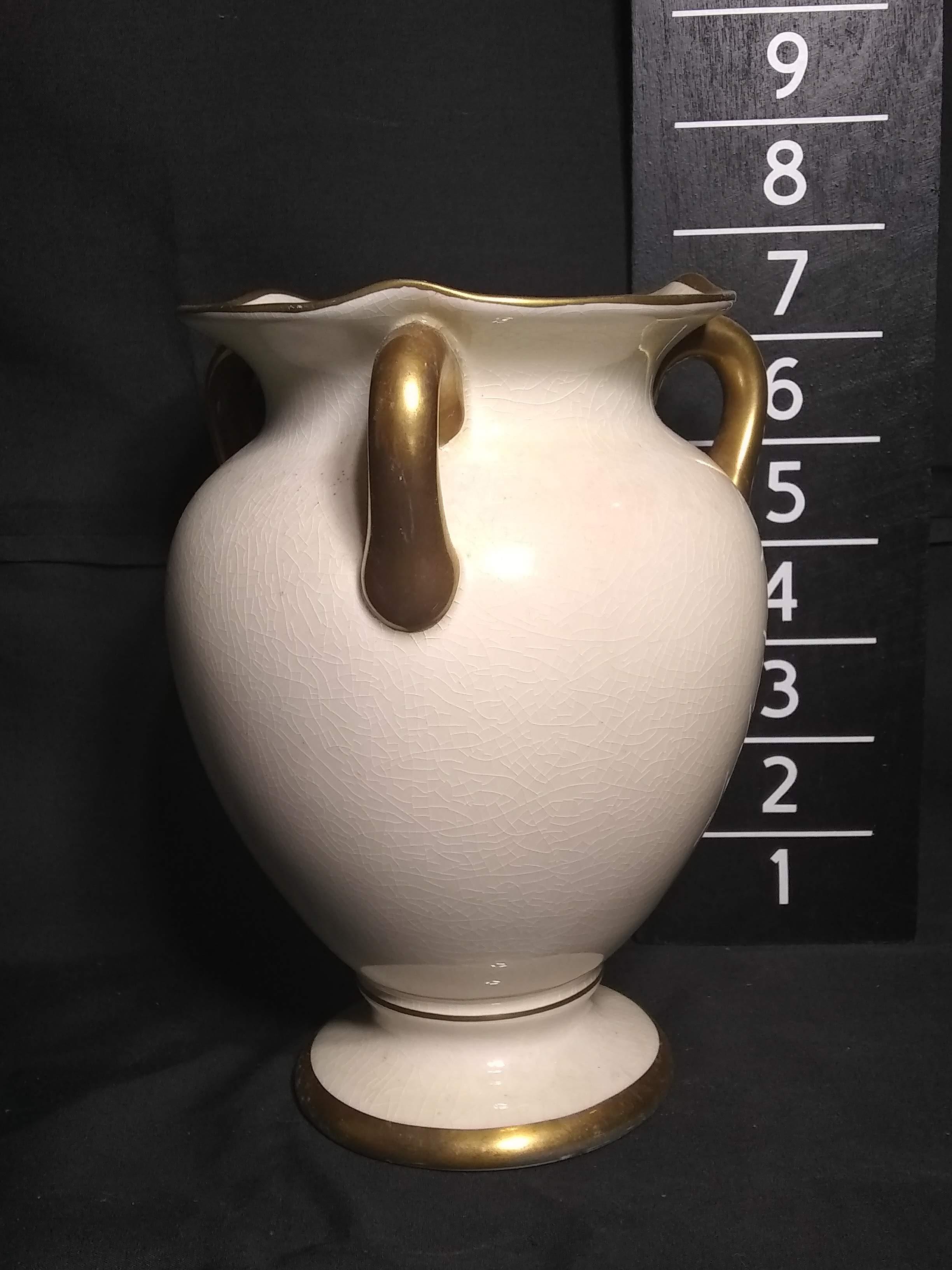 Vintage Empire Ivory Ware English Triple Handle Vase