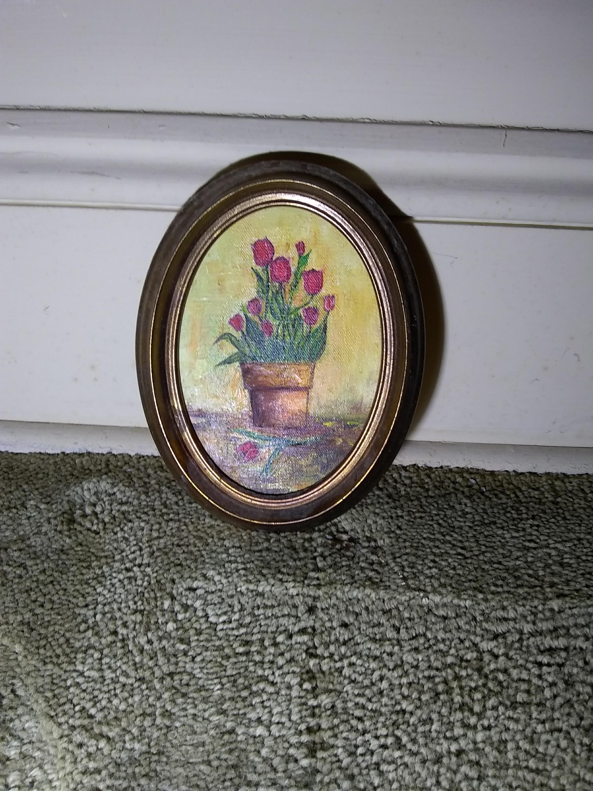 Acrylic Miniature Oval Oil on Canvas-Flower Pot