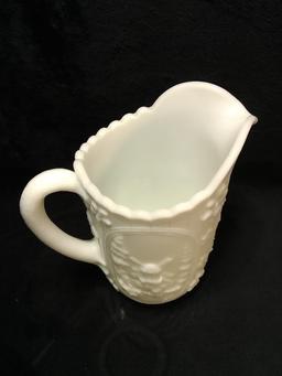 Antique Milk glass Pitcher with Dutch Windmill Scene