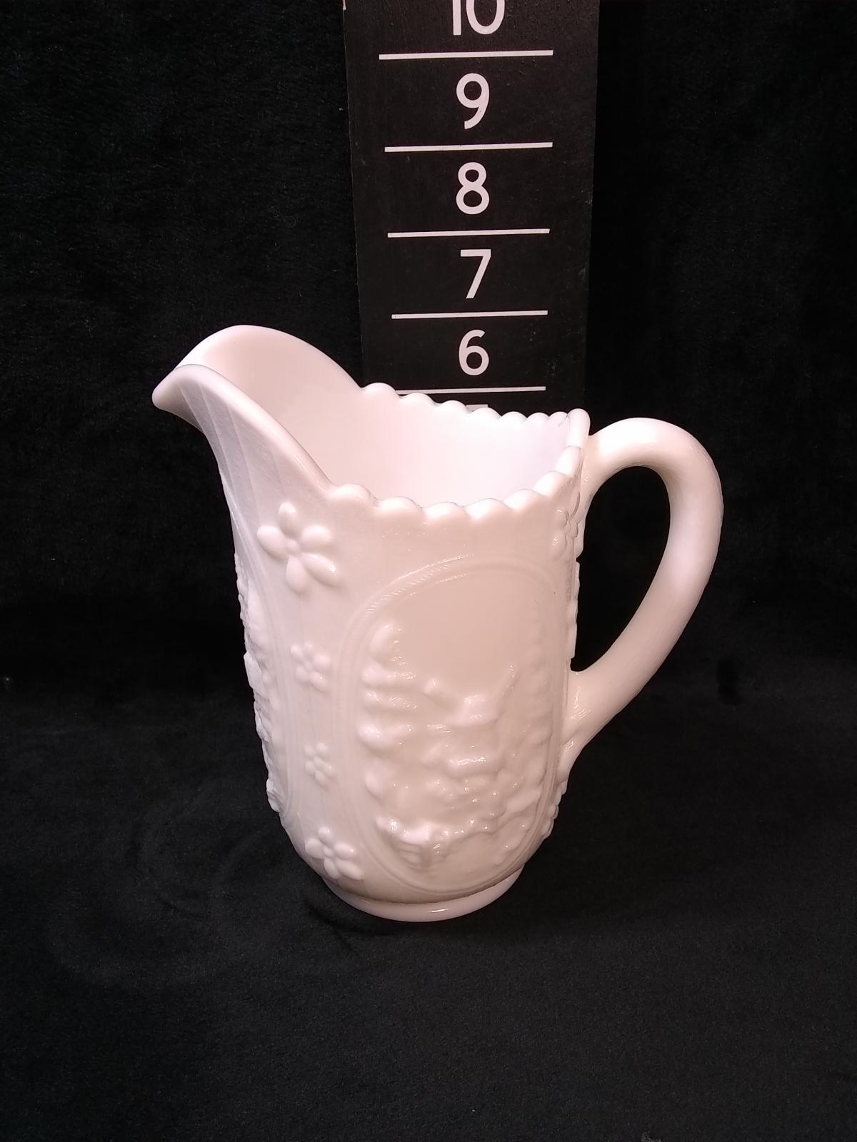 Antique Milk glass Pitcher with Dutch Windmill Scene