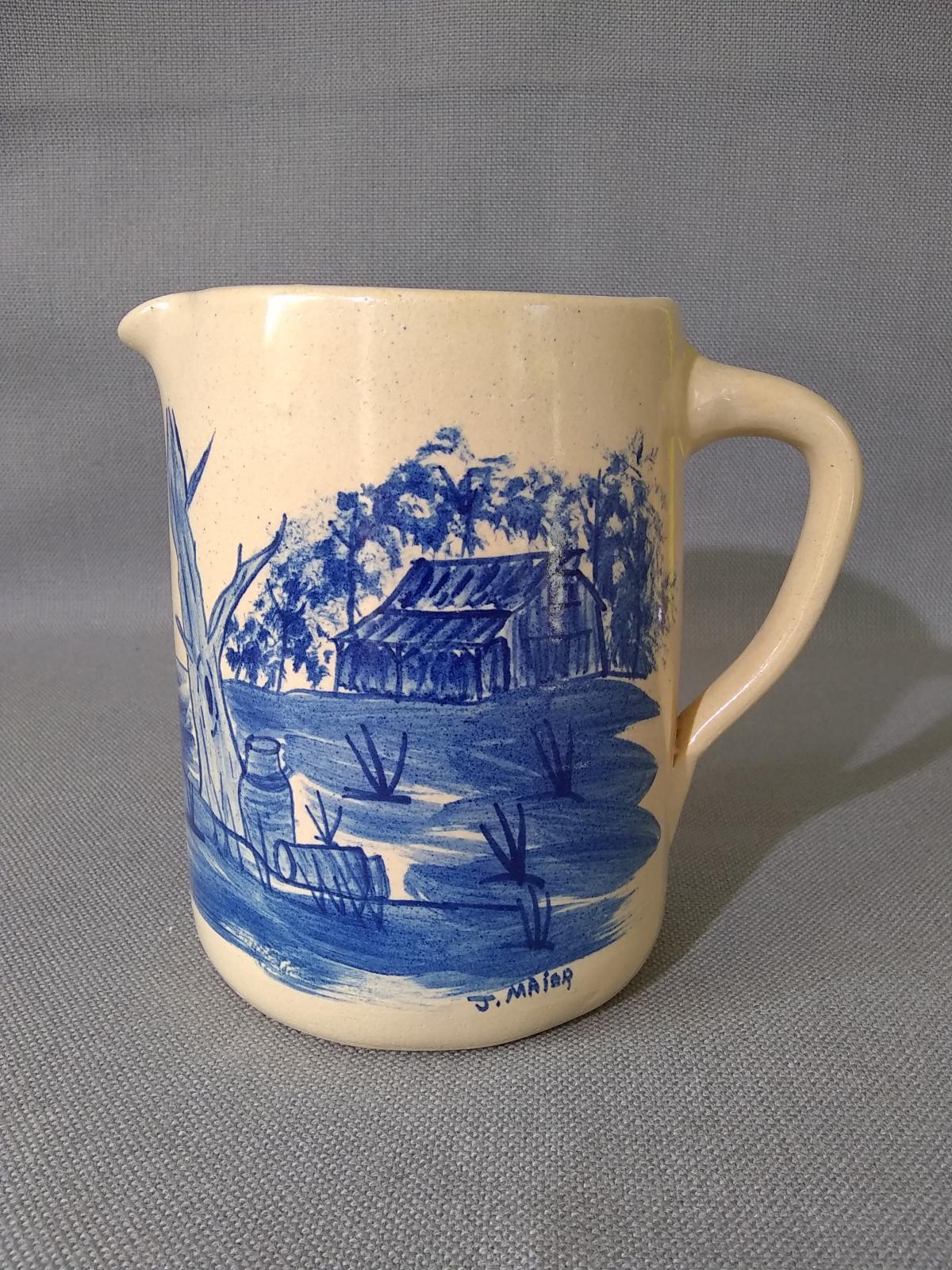 Vintage Storie Pottery Blue Decorated Pitcher