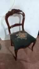 Antique Carved Grape and Leaf Victorian Side Chair with Needlepoint Seat