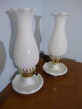 Pair Milkglass Hobnail Table Lamps