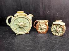 Vintage Frankoma Teapot, Sugar & Creamer -Wagon Wheel