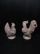 Pair Ceramic Rooster & Hen Home Decor