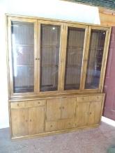 Contemporary Oak China Cabinet -2 pc by Stanley (lighted with glass shelves)