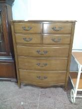 Vintage Pecan 5 Drawer French Provincial Chest